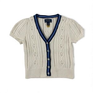 Polo by Ralph Lauren Ivory Knit Cardigan with Navy Trim